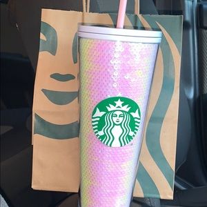 ❤️2020 Starbucks Holiday Sequin Pink/White Cup 🤍